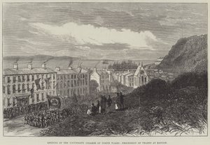 Apertura del University College del Galles del Nord, processione dei mestieri a Bangor (incisione) da English School