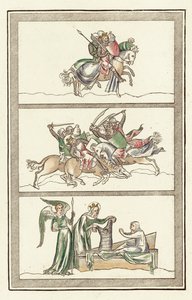 Osvaldo Re di Northumbria con il suo esercito, Battaglia di Maserfield, Miracolo della Vergine Maria da English School
