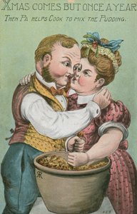 Papà e cuoco che mescolano il budino di Natale da English School