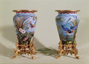 Coppia di vasi, Elkington & Co., c.1875 (smalto) da English School