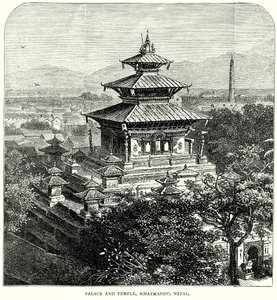 Palazzo e tempio, Khatmandu, Nepal (incisione) da English School