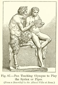 Pan insegna a Olympus a suonare la siringa o flauto da English School