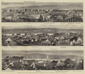 Panorama dei Campi di Diamanti, Fiume Vaal, Sudafrica (incisione) da English School