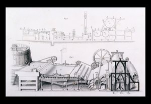 Macchina per la fabbricazione della carta da Cyclopaedia of Useful Arts & Manufactures, a cura di Charles Tomlinson, c.1880s da English School