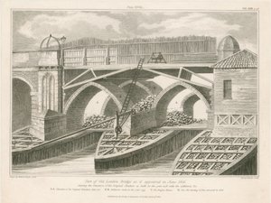 Parte del vecchio London Bridge come appariva nel giugno 1826