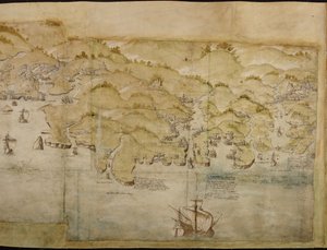Parte di una mappa panoramica della costa da Land