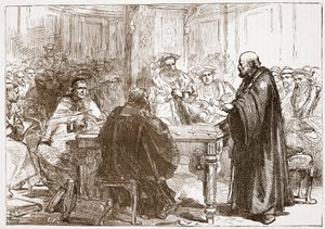 Pastore Olaf alla Conferenza di Uppsala, illustrazione da The History of Protestantism di James Aitken Wylie, pub. 1878 da English School