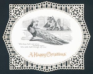 Pavone e Gufo nel negozio, Cartolina di Natale da English School