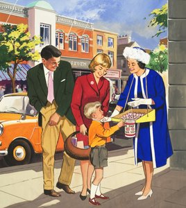 Persone che vedi: Il venditore di bandiere (guazzo su carta) da English School