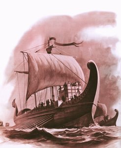 Flotta fenicia che naviga lungo la costa occidentale dell