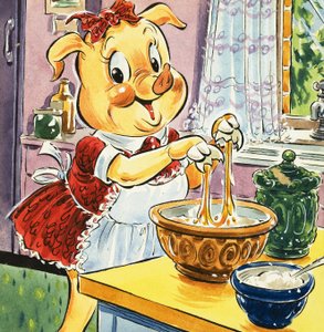 Maiale che cucina con l