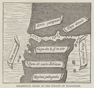 Carta di Pigafetta dello Stretto di Magellano (incisione)