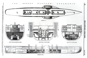 Piano e sezioni trasversali del piroscafo Great Eastern, 1857 da English School