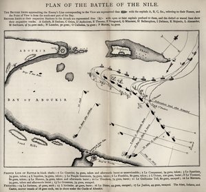 Piano per la Battaglia del Nilo, da La vita di Nelson di Robert Southey (1774-1843) pubblicato per la prima volta nel 1813 da English School