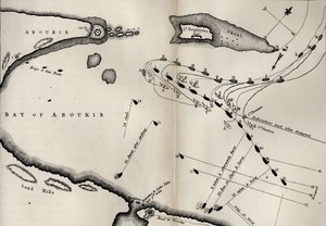 Piano per la Battaglia del Nilo, da La vita di Nelson di Robert Southey (1774-1843) pubblicato per la prima volta nel 1813 da English School
