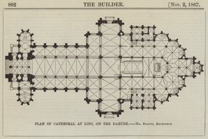 Piano della Cattedrale di Linz, sul Danubio, Mr Stadtz, Architetto (incisione) da English School