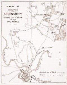 Piano della Battaglia di Shrewsbury e la Linea di Marcia dei Due Eserciti