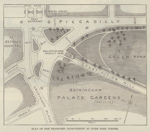 Piano del miglioramento previsto a Hyde Park Corner (incisione) da English School