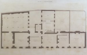 Piani del piano terra di 21 Albemarle Street dopo le prime modifiche alla casa dopo la sua acquisizione da parte della Royal Institution, c.1800 da English School