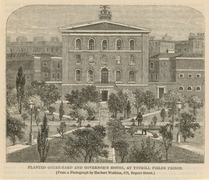 Cortile piantato e Casa del Governatore alla prigione di Tothill Fields da English School