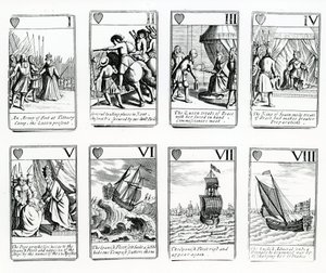 Carte da gioco che raffigurano gli eventi dell