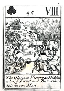 Carta da gioco che raffigura la Gloriosa Vittoria nella Battaglia di Hochstadt dove i francesi e i bavaresi persero 40.000 uomini da English School