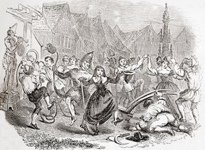 Celebrazioni del Plough Monday, la danza di Bessie e il Clown, da Old England: A Pictorial Museum, pub. 1847 da English School