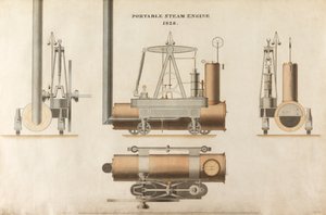 Motore a vapore portatile, progettato da Maudsley, Sons & Field, 1828 (penna e inchiostro e acquerello su carta) da English School