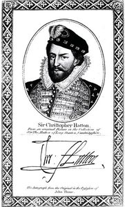 Ritratto e firma di Sir Christopher Hatton (1540-91)