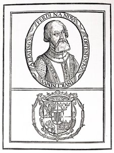 Ritratto di Hernado Cortes (1485-1547) e le sue armi, da 