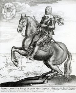 Ritratto di Robert Devereux a cavallo da English School