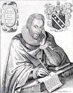 Ritratto di Sir Thomas Overbury che scrive il suo epitaffio, inciso da Renold Elstrack 1613