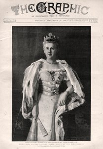 Ritratto di Guglielmina dei Paesi Bassi (1880-1962), regina dei Paesi Bassi - Prima pagina del giornale "The Graphic" da English School