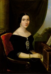 Ritratto di una giovane donna che suona il pianoforte da English School
