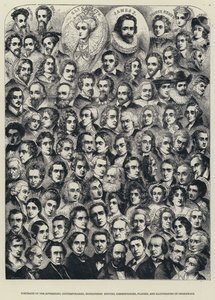 Ritratti dei Sovrani, Contemporanei, Biografi, Editori, Commentatori, Attori e Illustratori di Shakespeare (incisione) da English School