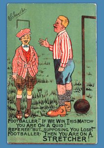 Cartolina che raffigura una caricatura di un calciatore spagnolo
