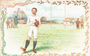 Cartolina con uomini che giocano a rugby da English School
