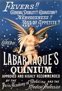 Poster pubblicitario del Quinium di Labarraque, medicina con chinino per febbri, debolezza generale, esaurimento, nervosismo, perdita di appetito, 1889