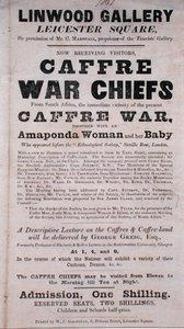 Poster che pubblicizza una conferenza sui capi di guerra Caffre alla Linwood Gallery da English School