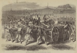 Preparativi per far saltare in aria i Sepoy ammutinati con pezzi da campo, a Peshawur (incisione) da English School