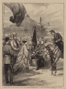 Presentazione di nuovi colori al 106º Reggimento a Parkhurst da parte di SAR la Principessa Imperiale di Germania da English School