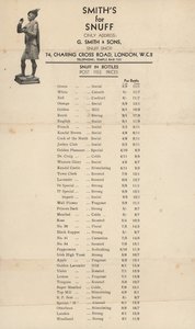 Listino prezzi per G Smith & Sons, negozio di tabacco da English School