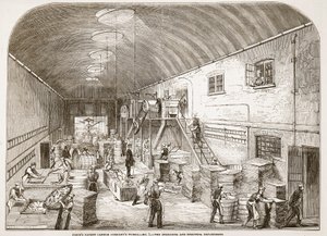Opere della Prices Patent Candle Company, n.1: Il reparto di diffusione e spogliatura, da The Illustrated London News, 1849