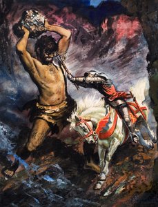 Il principe Artù uccide il gigante, illustrazione da "La regina delle fate" (guazzo su carta)