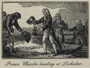 Il Principe Carlo sbarca a Lochabar (incisione) da English School