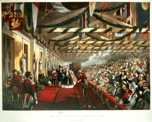 La principessa Alessandra di Danimarca arriva a Londra il 7 marzo 1863 alla stazione di Bricklayers Arms con il suo futuro marito, il principe di Galles. 1863 da English School