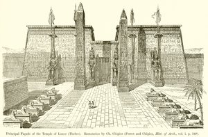 Facciata principale del Tempio di Luxor (Tebe). Restauro di Ch. Chipiez (Perrot e Chipiez, Storia dell