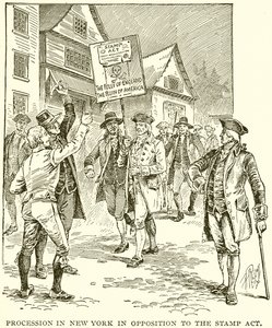 Processione a New York in opposizione allo Stamp Act da English School