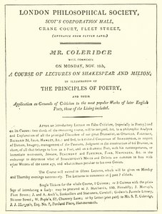 Programma delle lezioni di Coleridge del 1808 da English School
