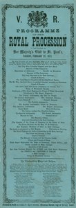 Programma della Processione Reale in occasione della visita di Sua Maestà alla Cattedrale di St Paul, Londra, 27 febbraio 1872 da English School